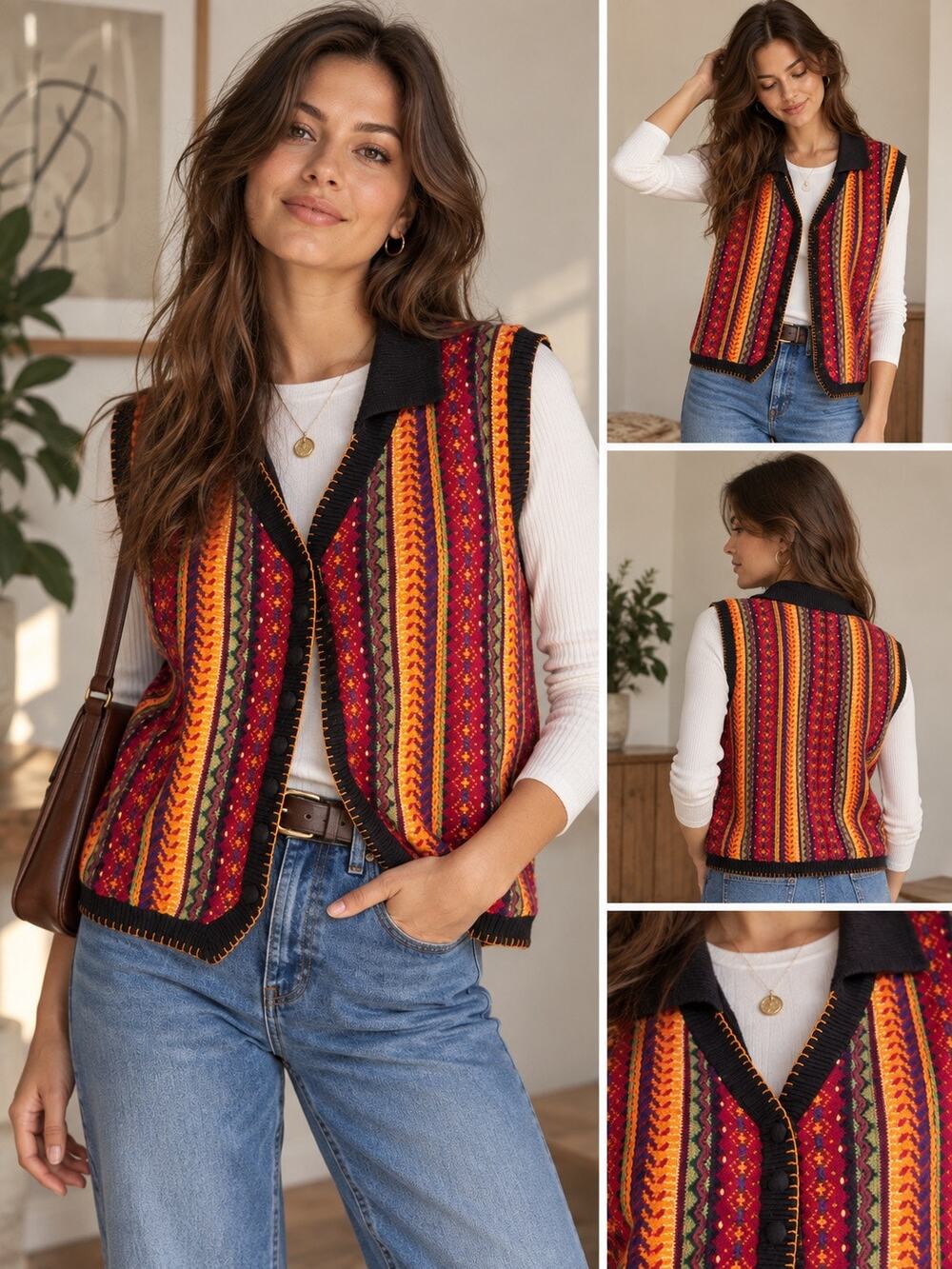White Stag Woman Colorful Knit Sweater Vest – Plus Size 26W/28W